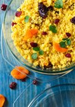 Couscous with dried fruit, sliced almonds and yellow curry